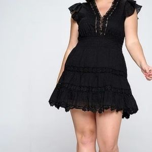 Black Lace Patch Tiered Dress